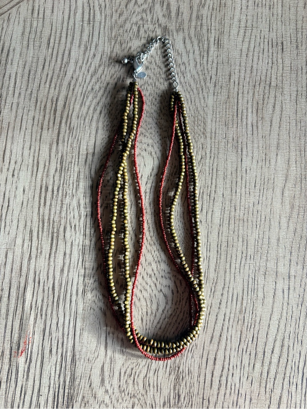 Chico’s Multi-Strand Red and Gold Beaded Women's Necklace